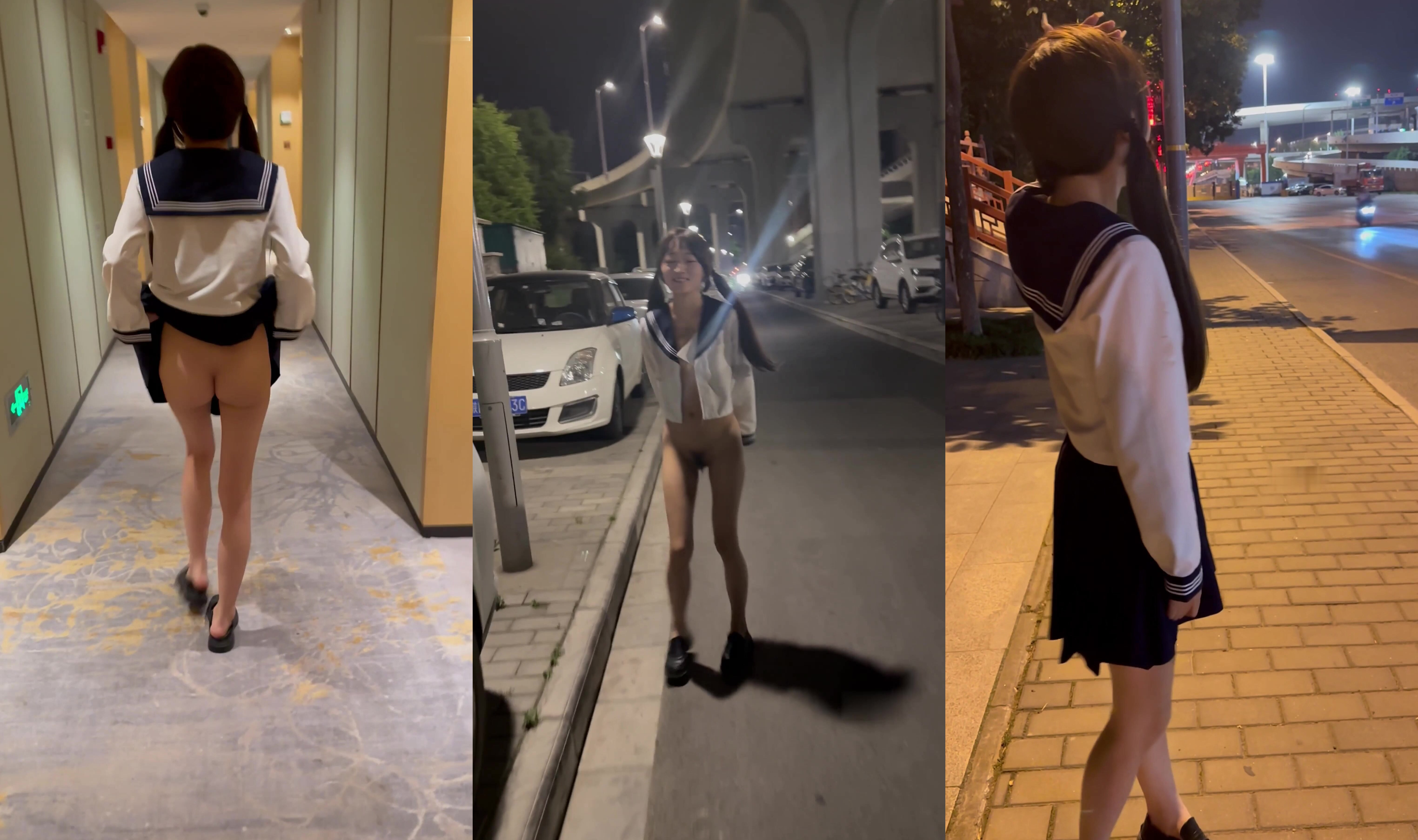 嫩妹涵涵 小淚深夜街頭露出2部 情趣制服4K版