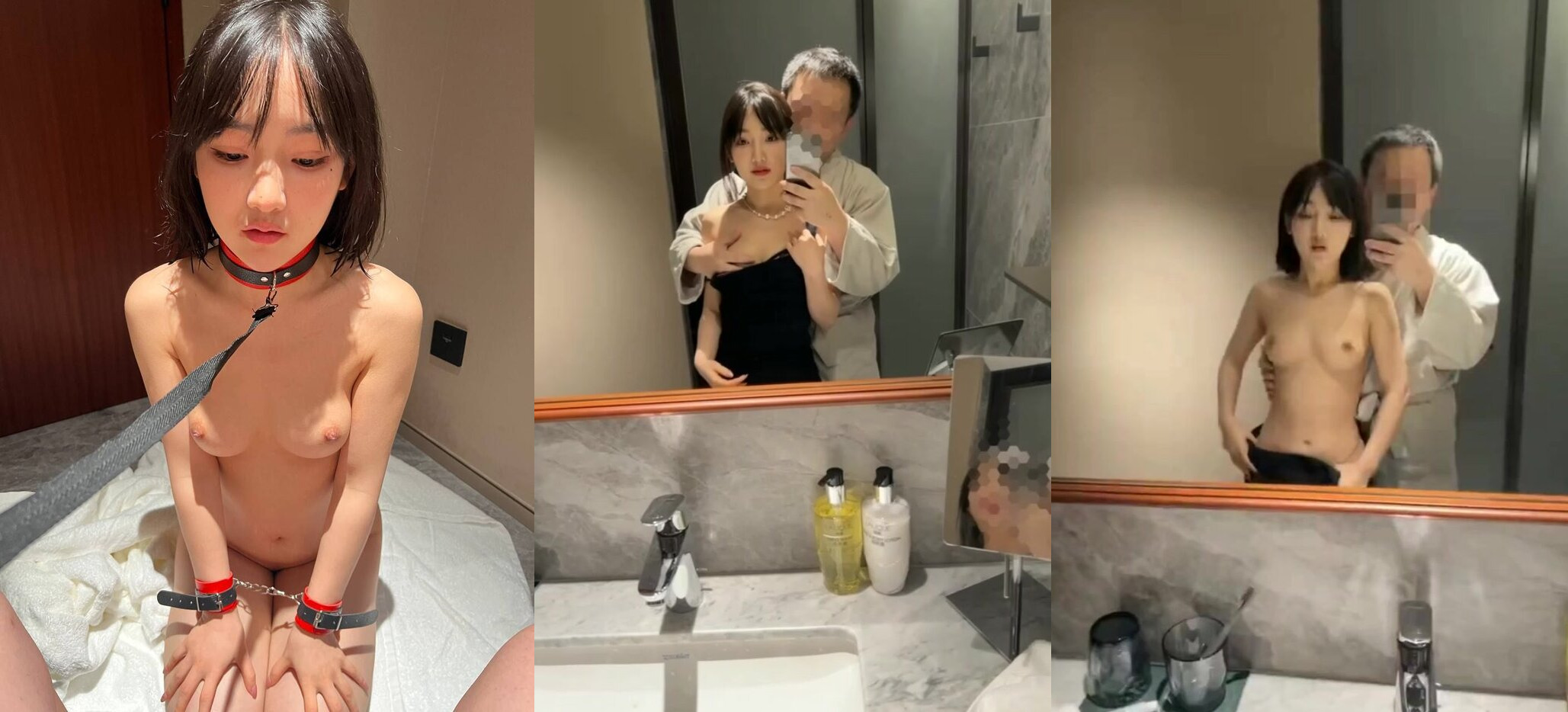 貧乳美女母狗與主人對鏡