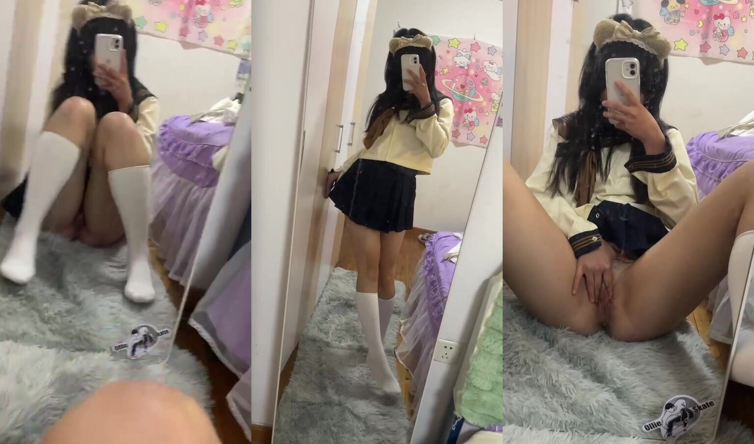 白襪水手服少女對鏡誘惑