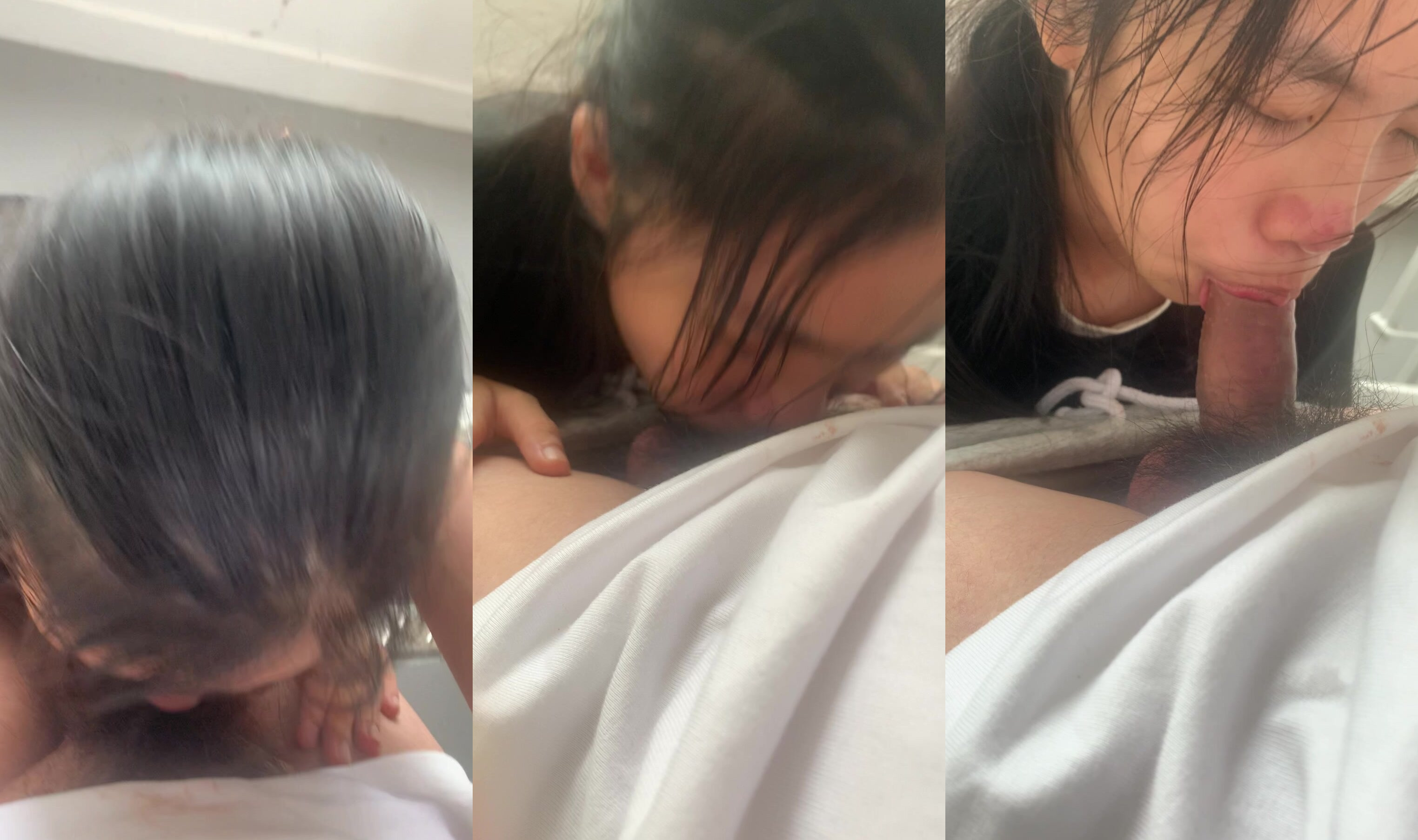 新加坡學生妹子在樓梯口被男友按著頭口交