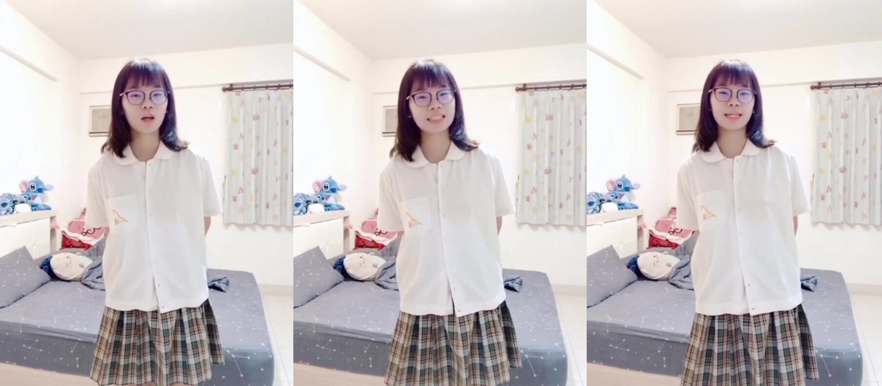 可愛四眼妹妹脫校服自拍