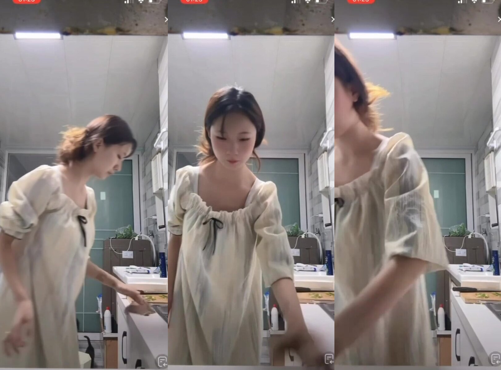 美食博主彎腰走光