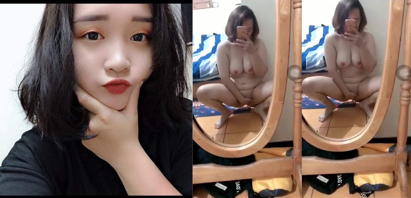 巨乳短發妹全裸對鏡扣逼