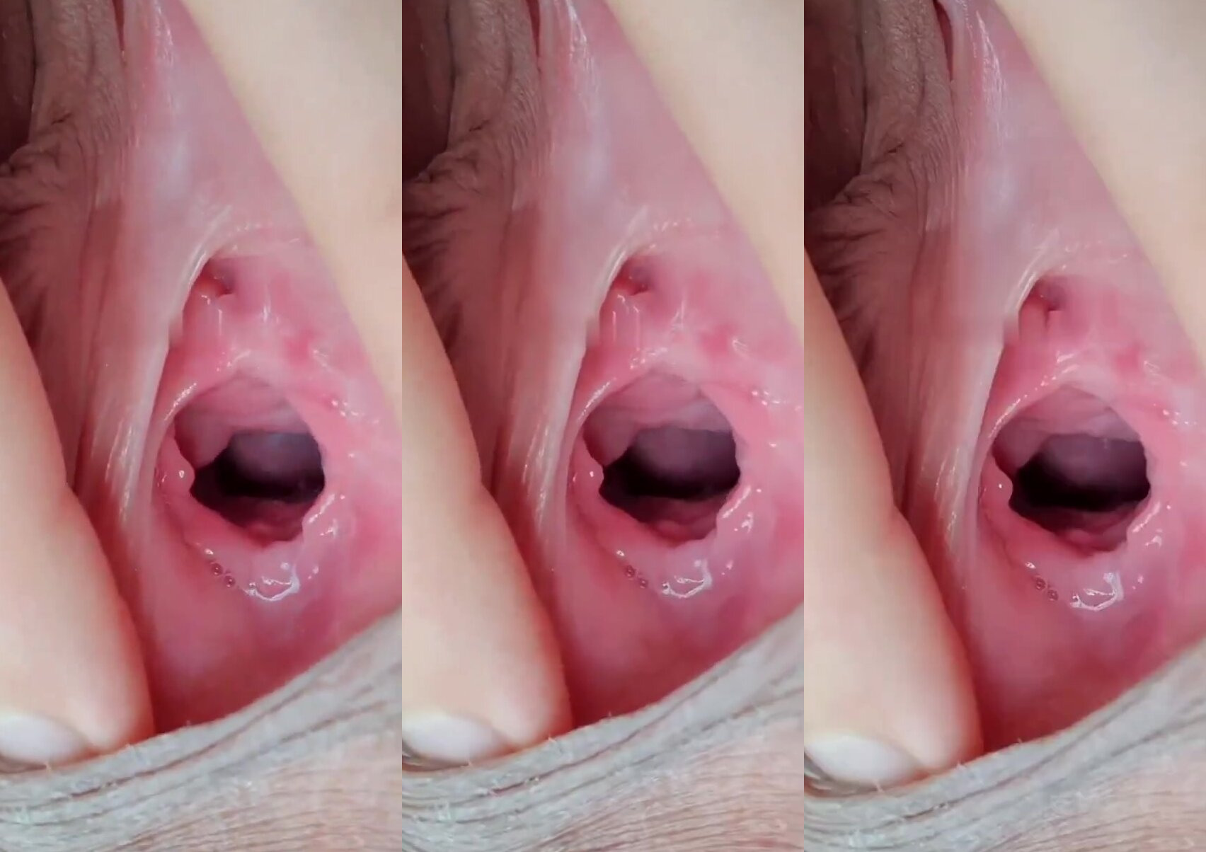 掰開粉穴給你看，淫水氾濫啦，水聲淫靡