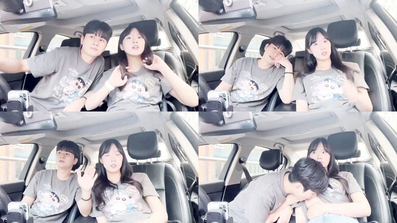 情侶在車内唱歌舔奶，女生可愛，表情驚訝