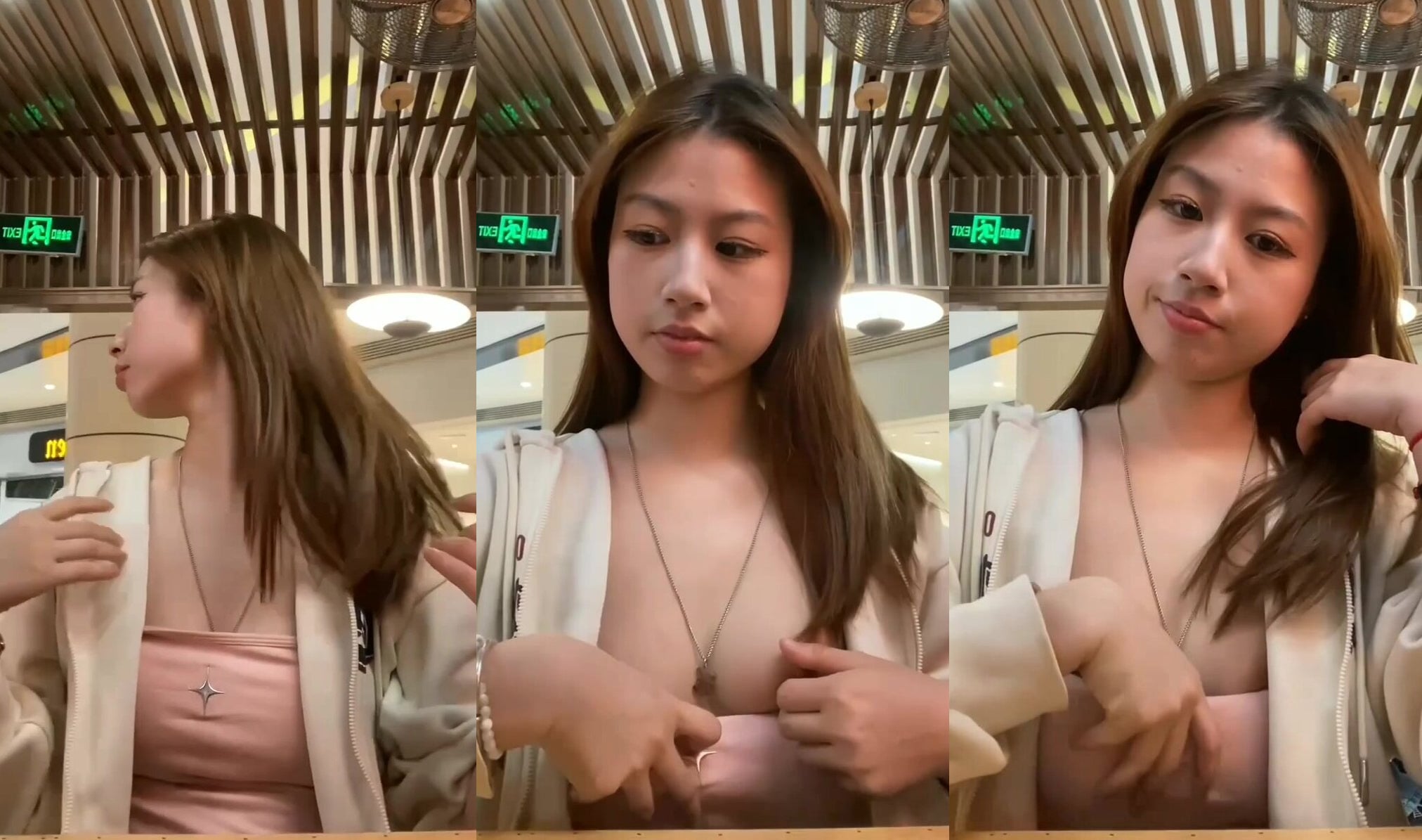 貧乳兔牙美女百貨露奶