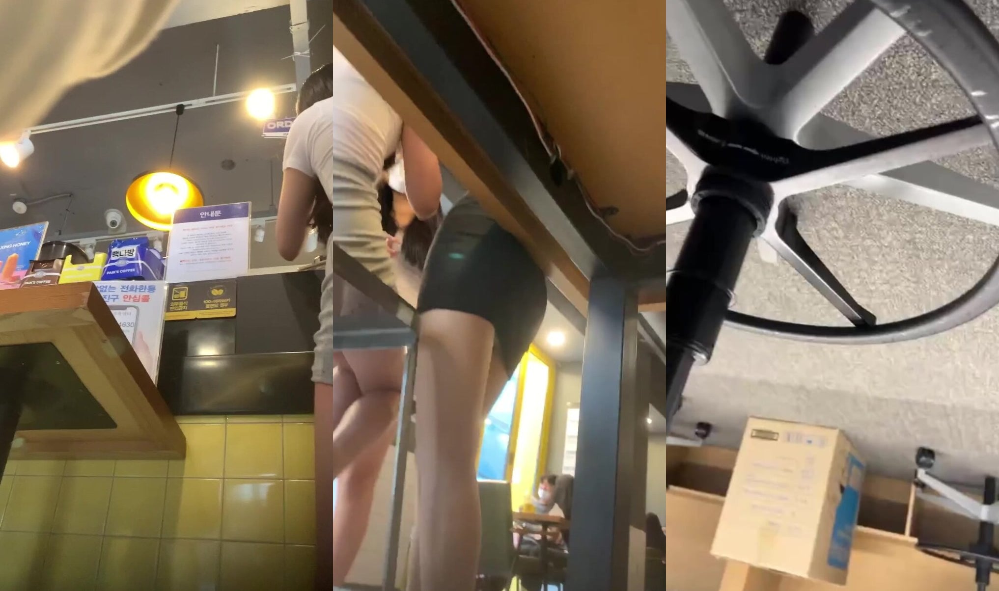 Upskirt in cafe of 3 sg teens
